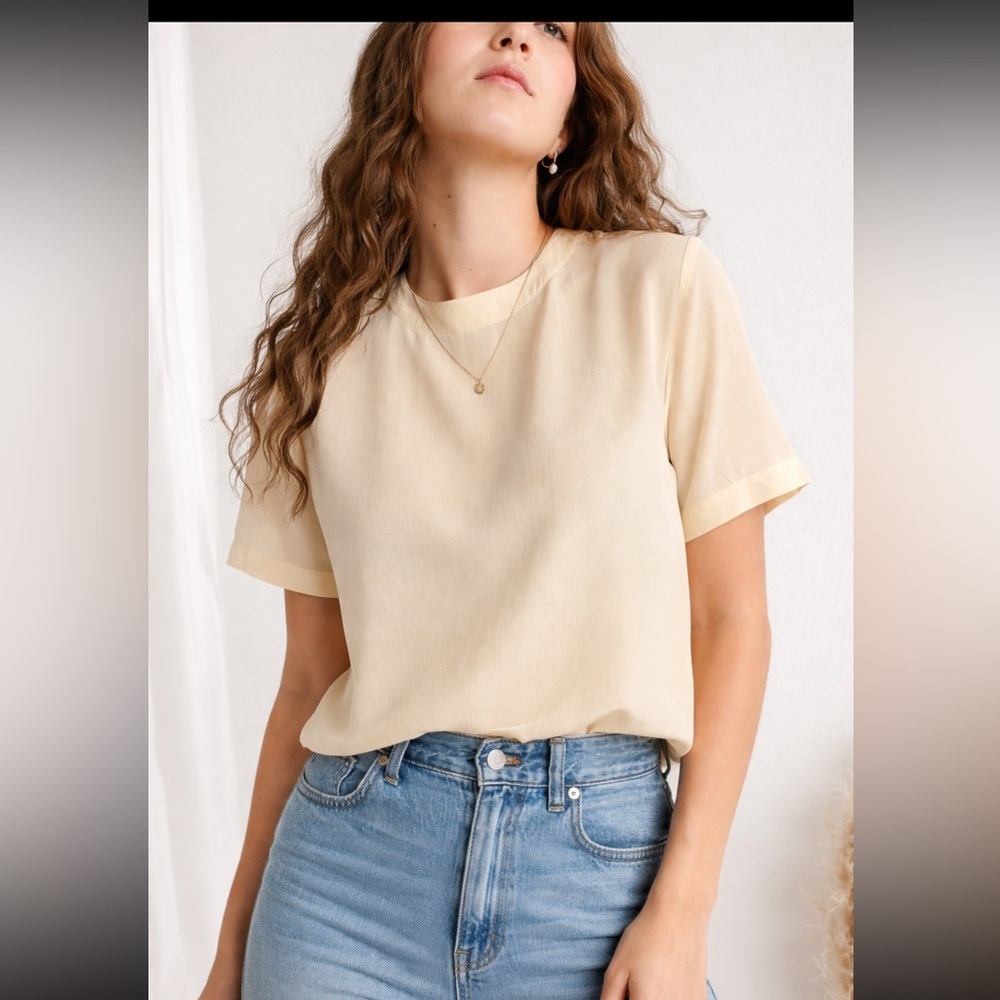 Anna & Frank 100% Silk Blouse Ivory Short Sleeve Boxy L‎